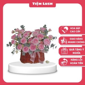 Giỏ Hoa Sáp Hồng Phấn Sang Trọng